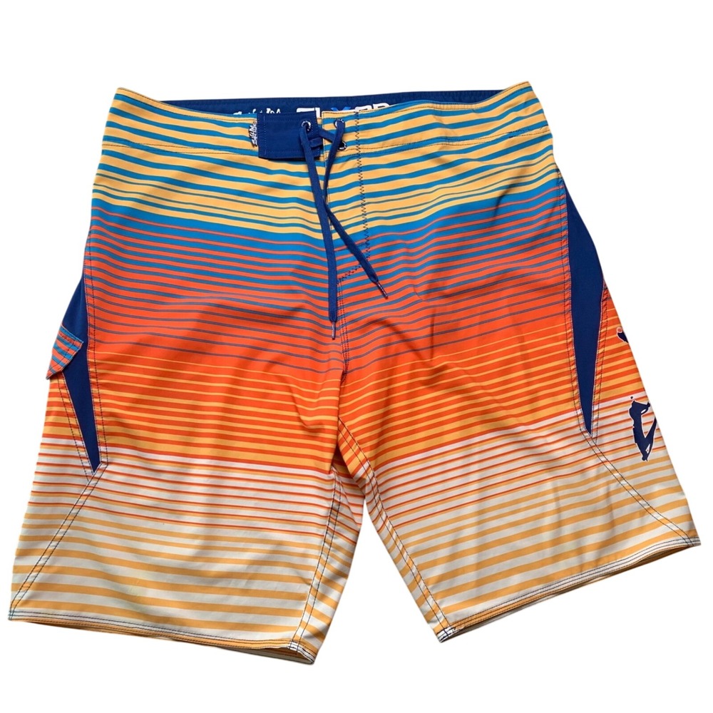 Salt Life SLX-QD Vapor Stretch Board Shorts Mens 38 Blue Orange Sunset Stripe